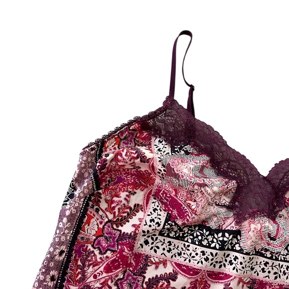 Victorias Secret Women M Pink Maroon Paisley Satin Lace Trim Intimate Slip Dress - Picture 6 of 16